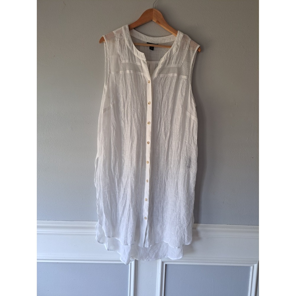 Alyx‎ Womens White Buttons Rayon Sleeveless Top Tunic  Beach Vacations Size 2X